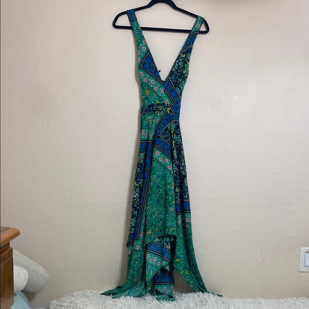 Topshop Green Blue Paisley Handkerchief Midi Dress - Picture 2 of 12
